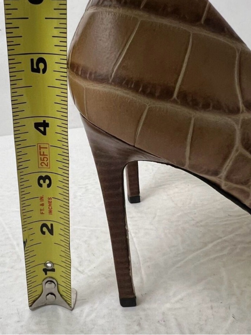 Coach Brown Croc-Embossed Pointed Toe Pumps with Gold Plate - Picture 12 of 12